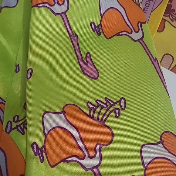 Peter Max Silk Tie Signed Pop Art Chartreuse Orange PurpleIris Floral Print